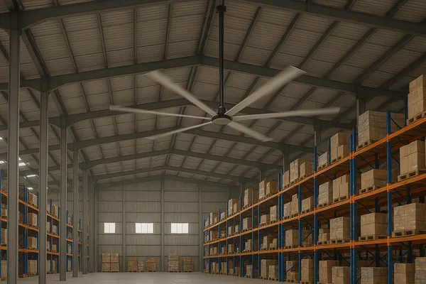 Ventilador HVLS en un gran almacén
