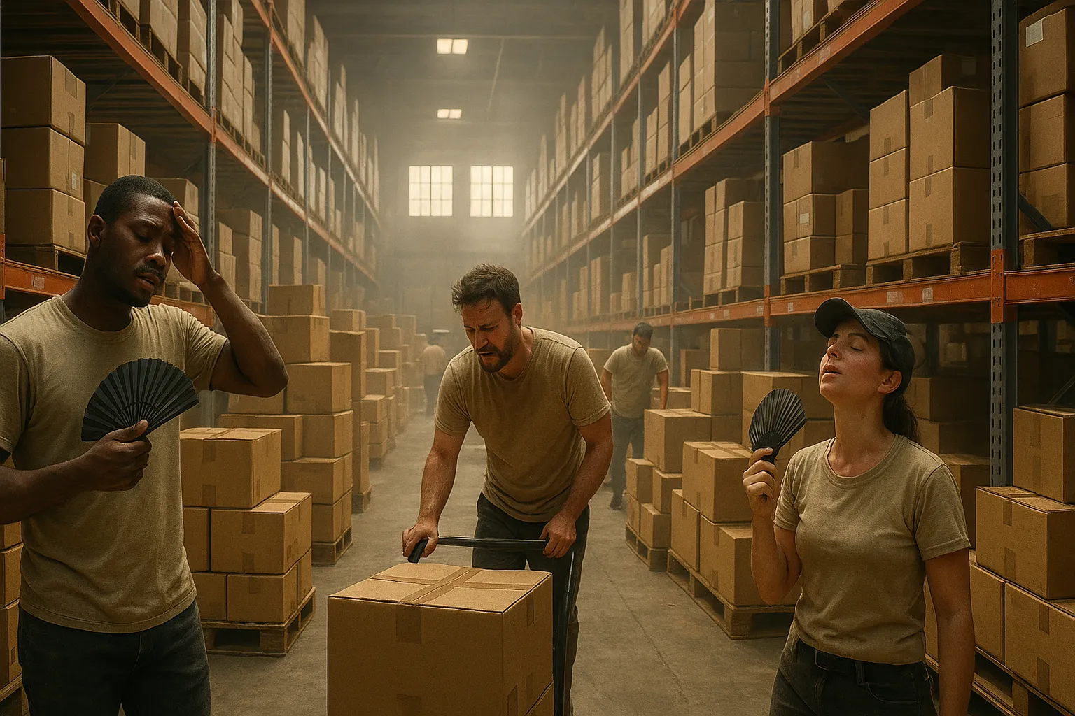 busy warehouse with heavy and still air