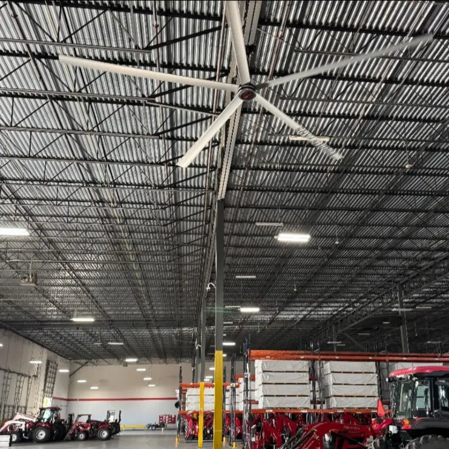 large ceiling fan replaces small fans in warehouse