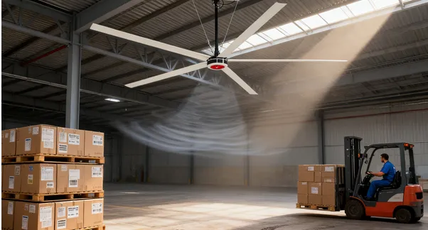 HVLS fan airflow optimization in a warehouse